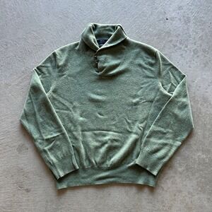 Polo Ralph Lauren Sweater Size Large Green Mock Neck Shawl Merino Wool Pullover